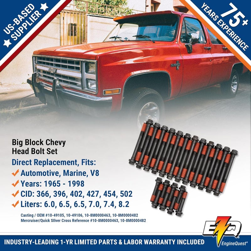 EngineQuest Store Big Block V8 Cylinder Head Bolt Set | Fits 454/502 Engines (1965-1998) | Hardened Steel Construction | Complete Engine Replacement - Image 5